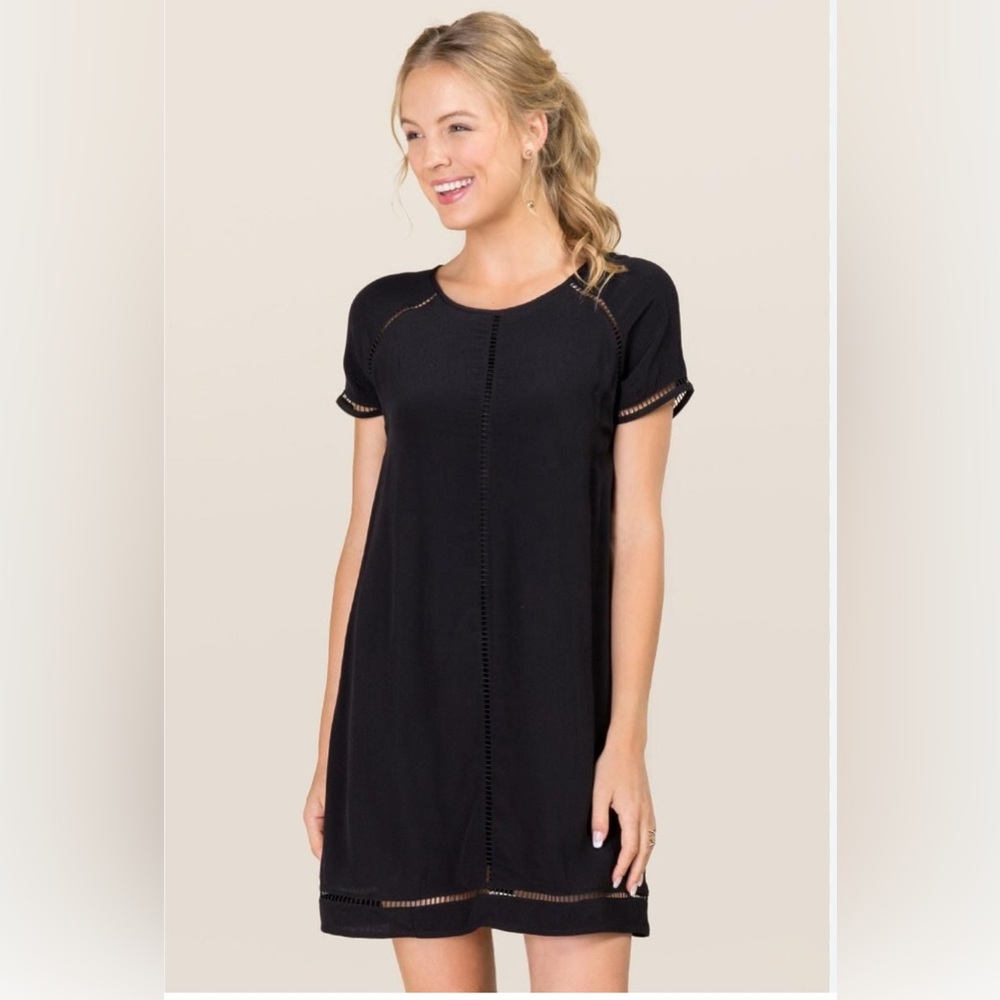 Black Drew Ladder Lace Shift Dress-Size Medium